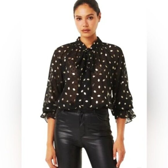 Misa Los Angeles Tops - MISA Los Angeles “Gracie” Black Sheer Metallic Diamond Clip Dot Top – NWT Size X